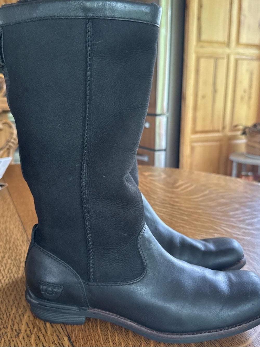 UGG Black Leather & Suede Mid-Calf Boots
